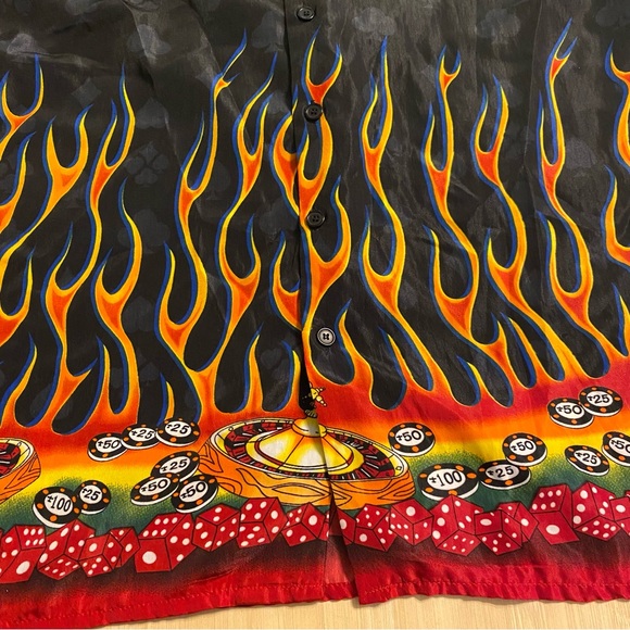 Ferugini Poker Dice Flames Rockabilly Men’s Button Up Shirt Large - Picture 6 of 12